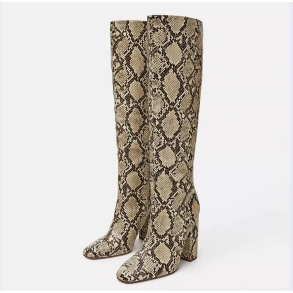 ZARA Knee High Heeled Snake Boots - Picture 6 of 6